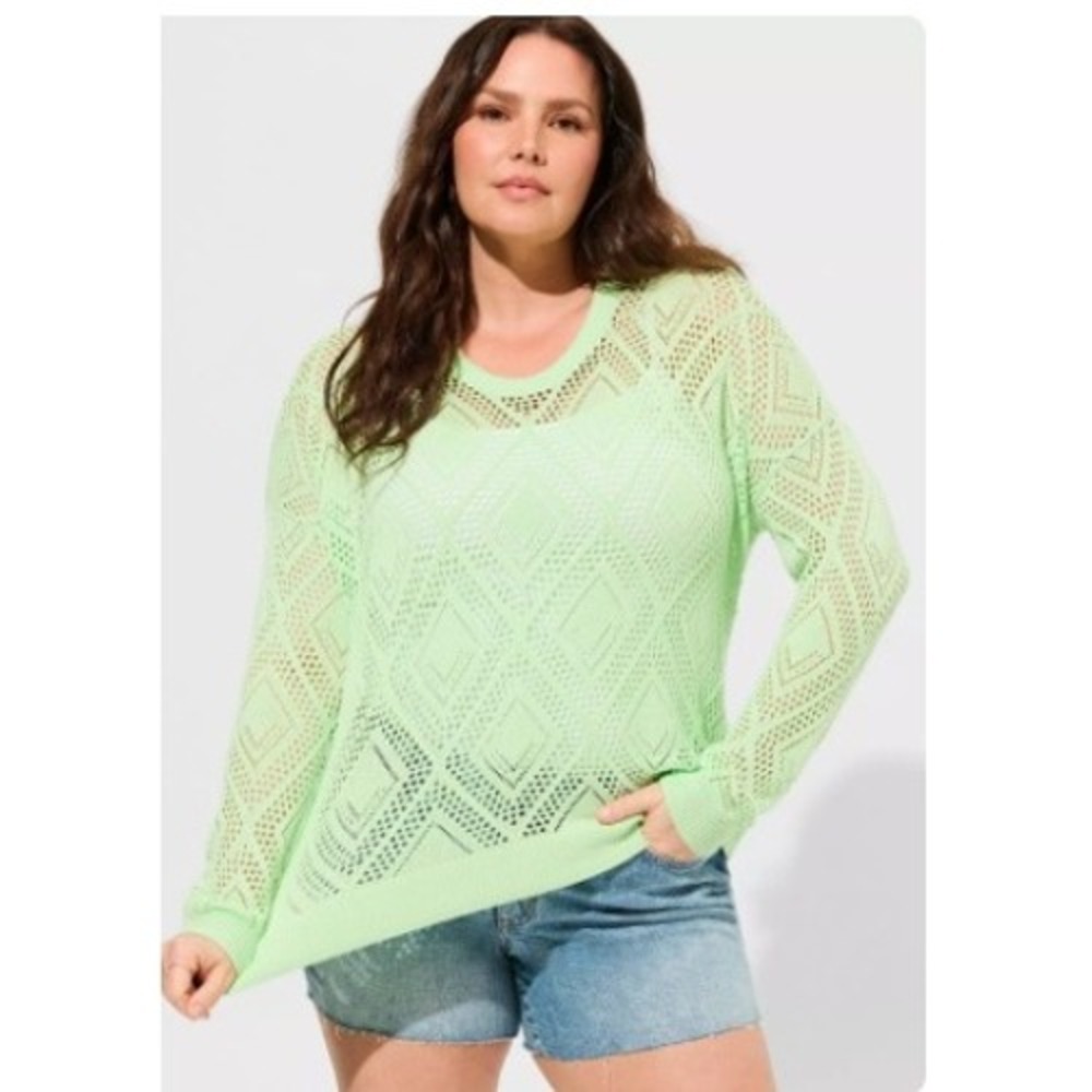NWT Torrid Womans Pointelle Pullover Long‎ Sleeve Sweater Paradise green 3X